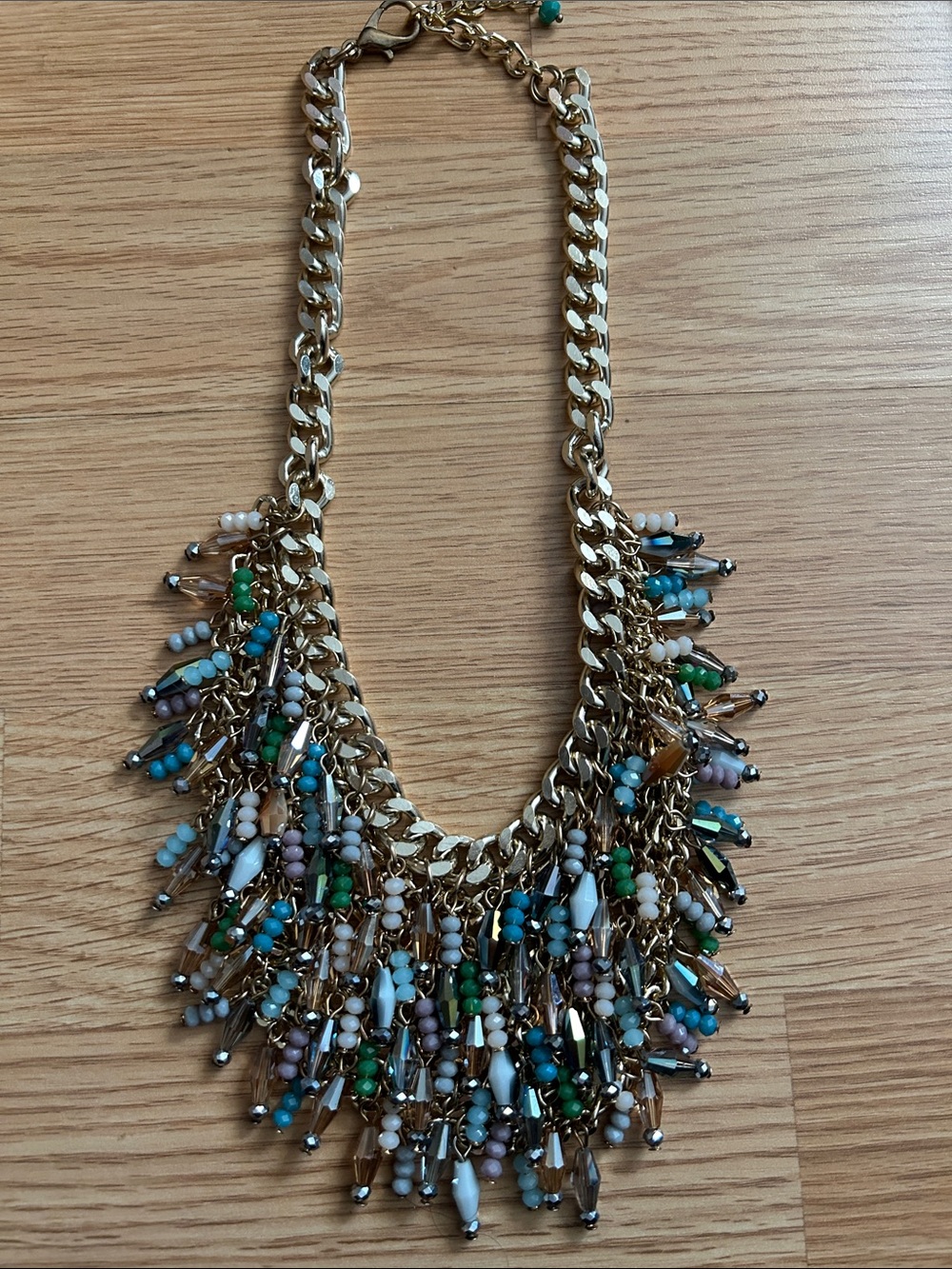 Gold beaded fringe necklace